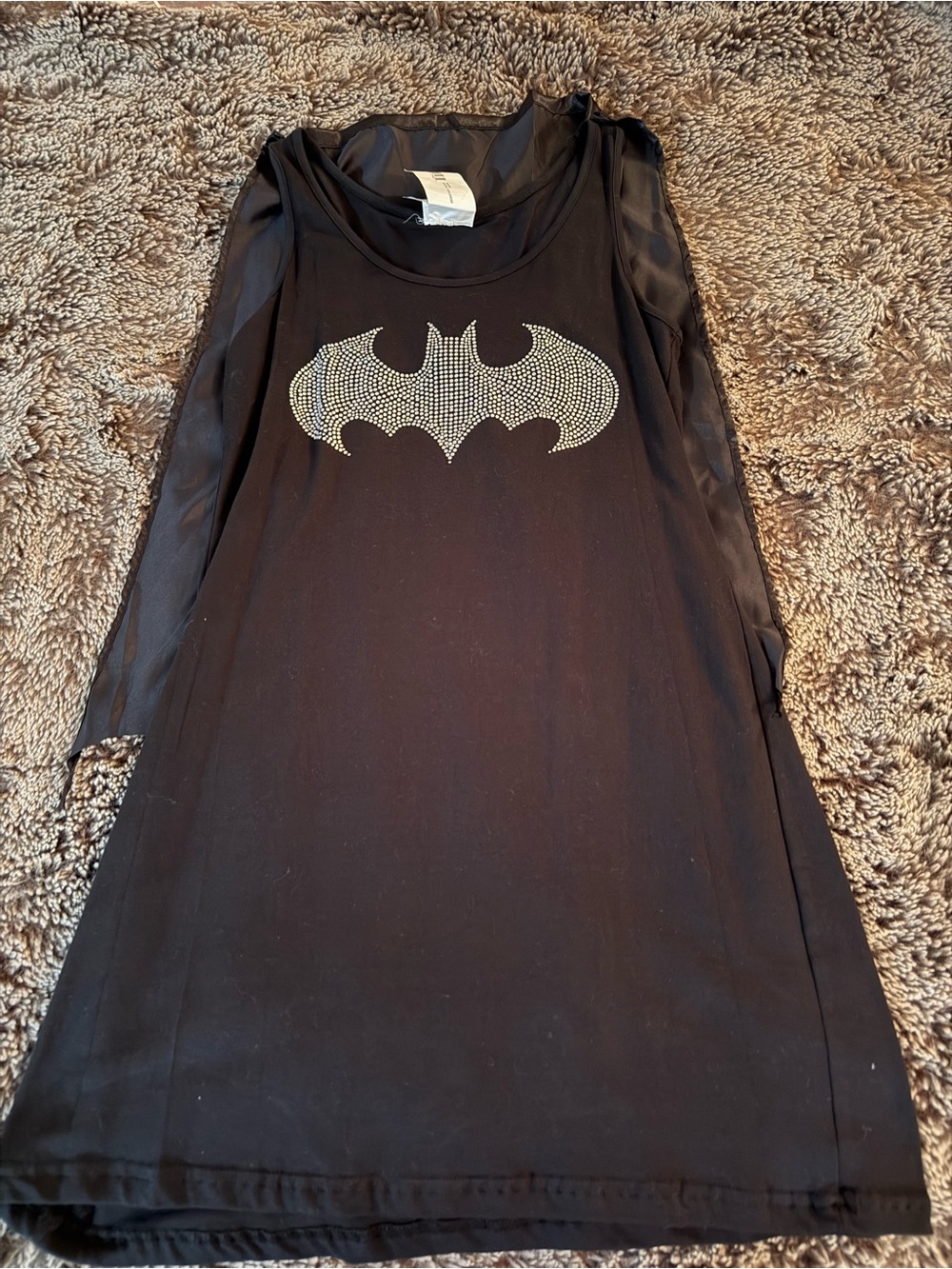 Batman Black Long-Sleeve Dress with Rhinestone Bat Logo
